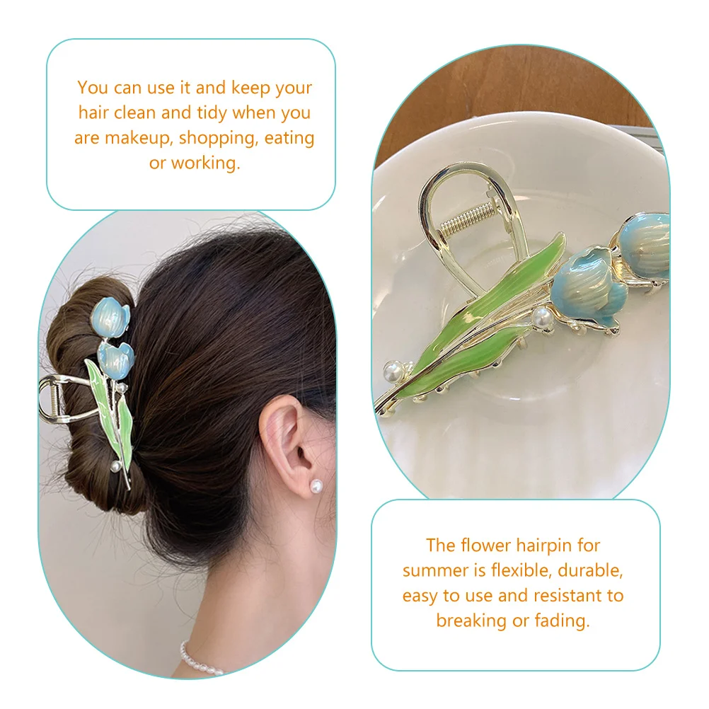 

Pearls for Women Flower Claw Clips Sky-blue Metal Hairpin Accessories for Thin Thick Durable Hair Claw Clips Stylish Summer Hair