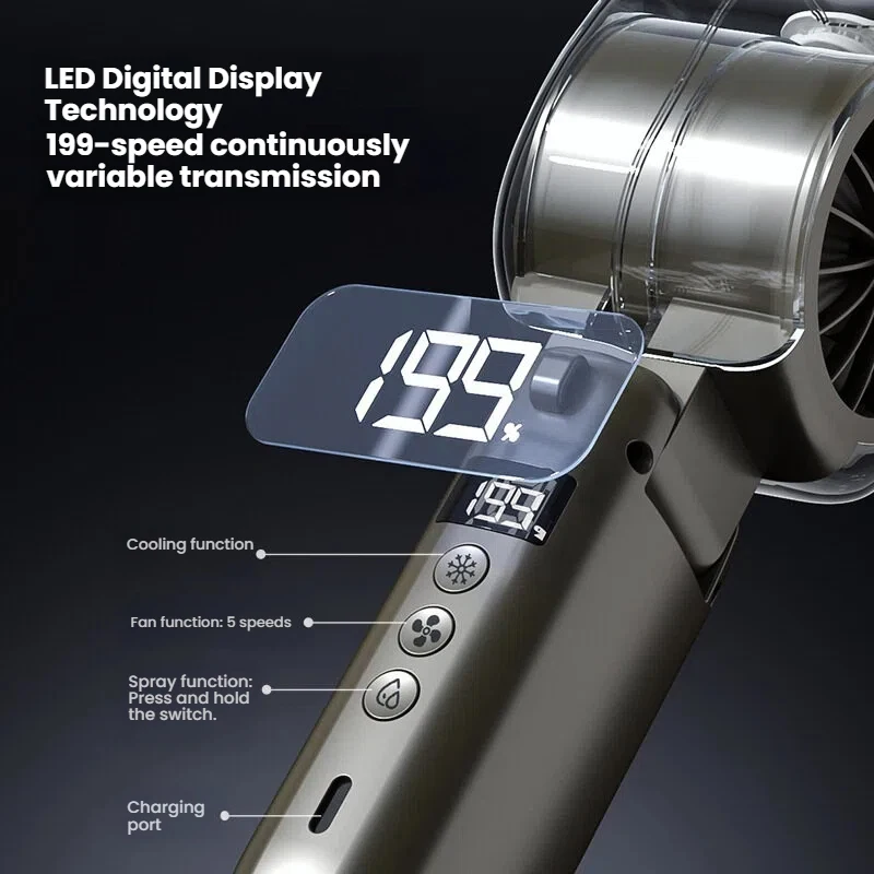 2026 New Mini Handheld Mist Cooling Fan High Speed Portable Rechargeable Cold Air Wind Blower Digital Power Display For Summer