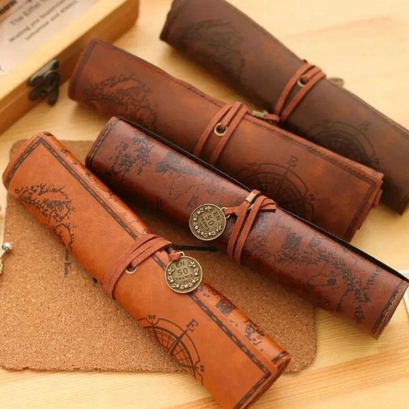 

1PC Creative Treasure Map Vintage Canvas Large Volume Pencil Bag Lovely Simple Pencil Case, Suitable for Office and Educational