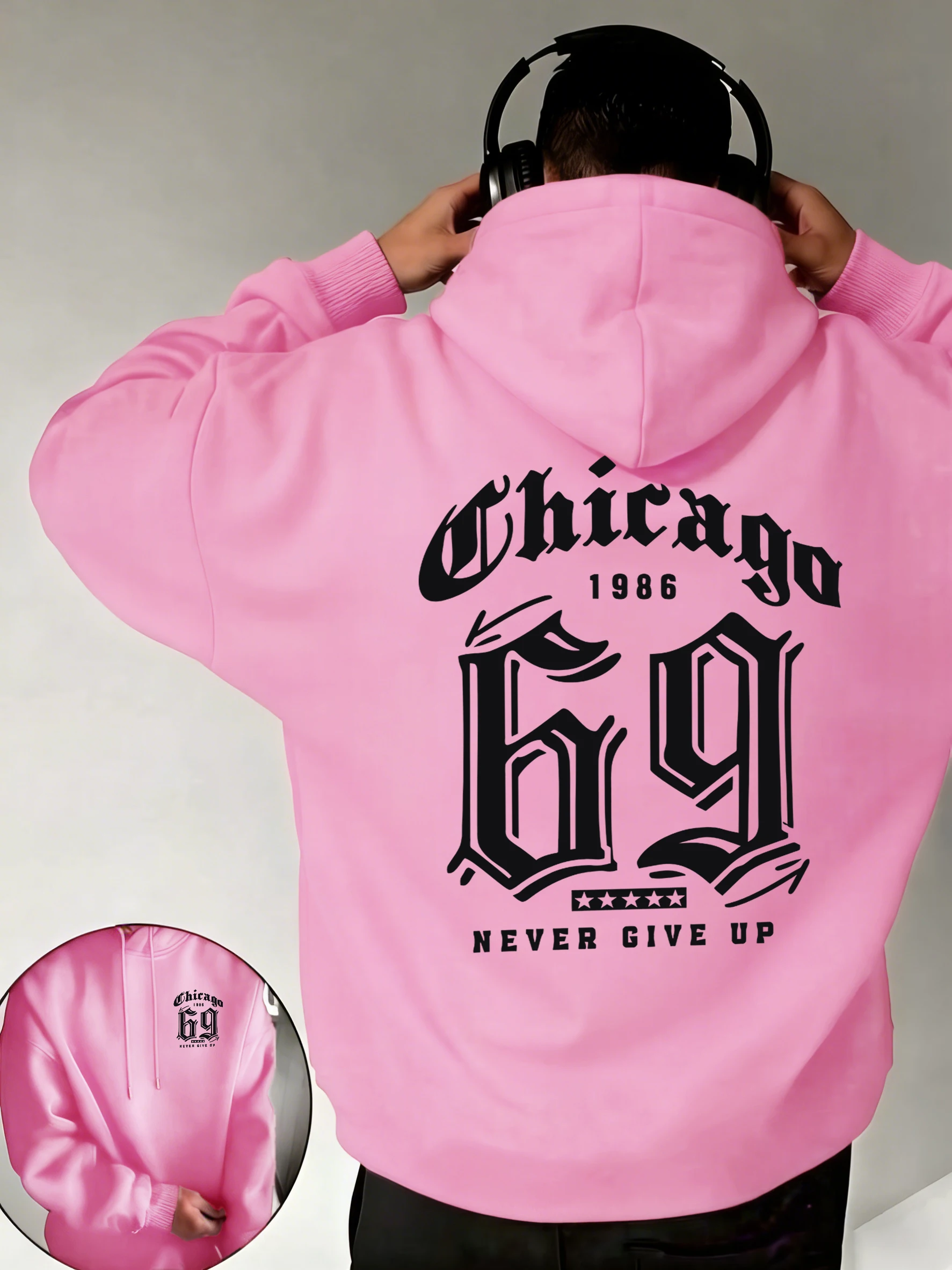 

Мужские базовые уличные худи с принтом Chicago Never Give Up, флисовые, осенние, мягкие, повседневные, универсальные, с карманами, с длинными рукавами