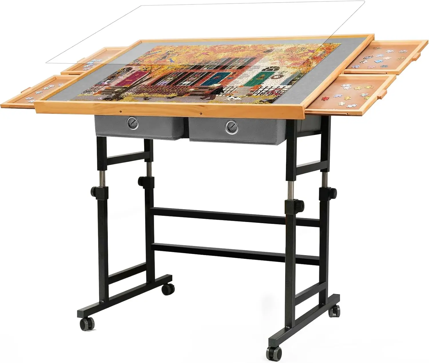 

1500-Piece Puzzle Table with Wheels, Drawers & Cover, Adjustable Height & Tilting, Large Puzzle Board for Adults