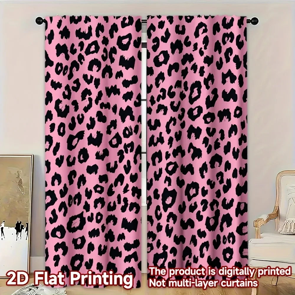 2PCS Digital Printed Curtains, Pink Leopard Print Animal Pattern Girly, Window Curtains for Living Room Bedroom Home Decoration
