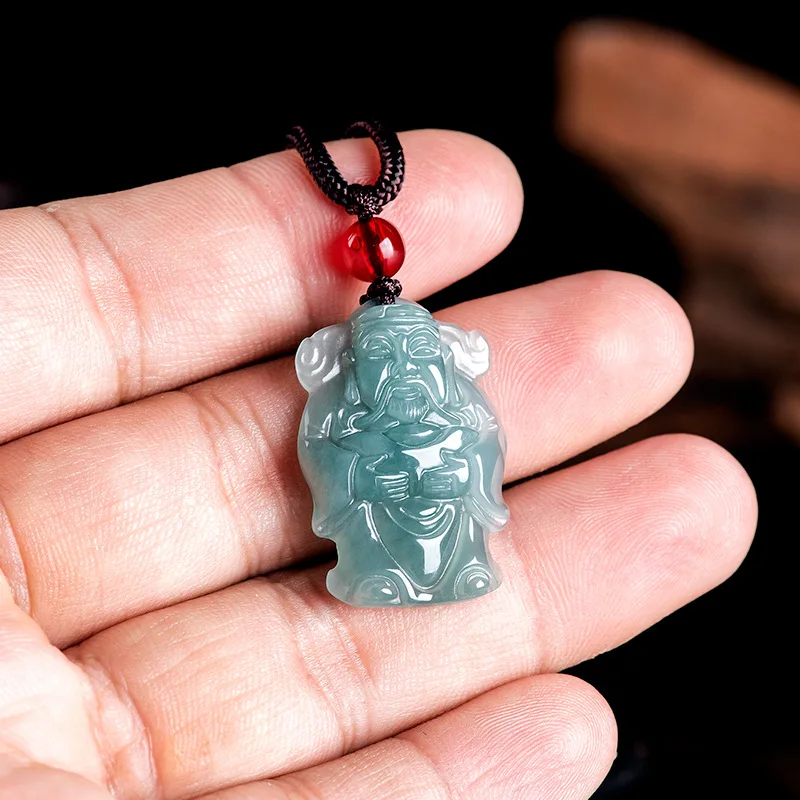 Natural A-grade Jade Blue Water Little God Of Wealth Pendant Attracting Wealth Ice Seed Jadeite Male Female Gift Charms Jewelry - Image 4