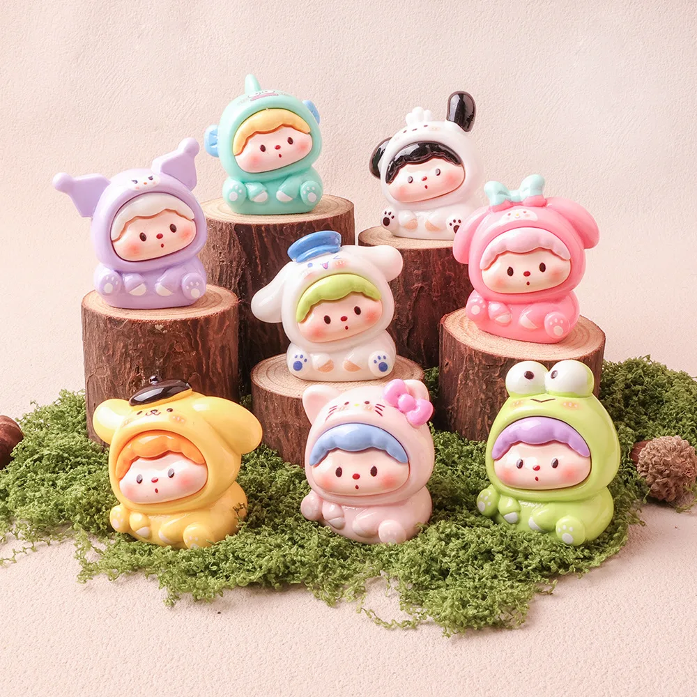 Miniso Sanrio رأس مائل DIY إكسسوارات صغيرة من الراتنج الحلي لعبة عصرية حقيبة أعمى سلسلة مفاتيح قلادة مجوهرات لطيفة