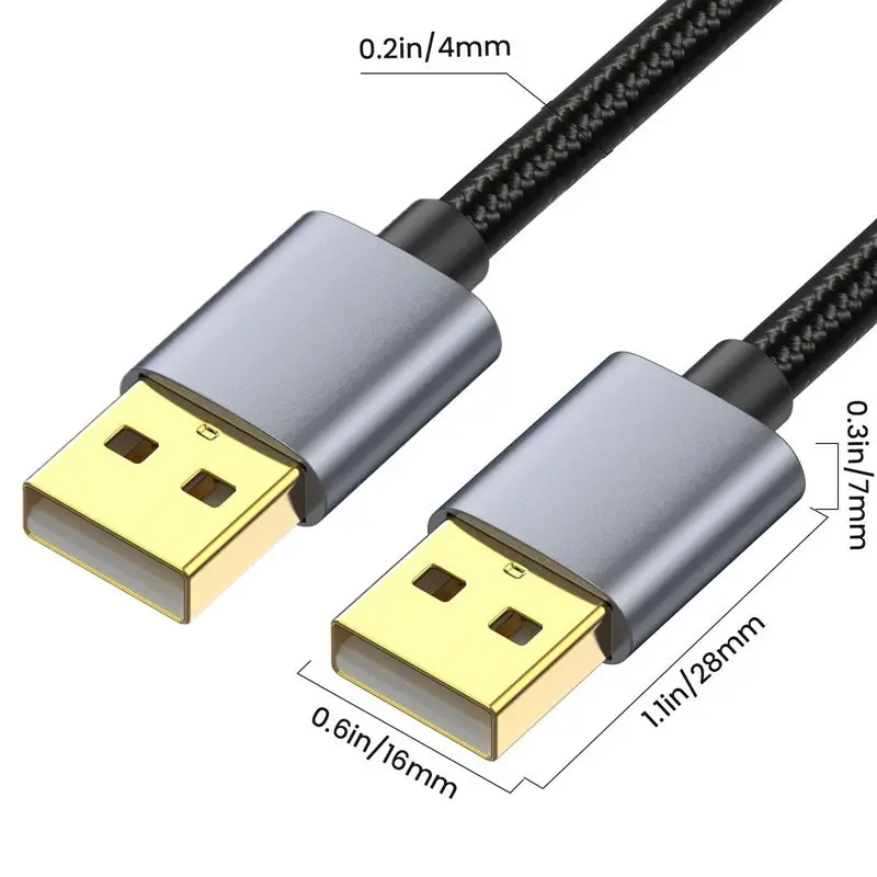 Cable de datos de disco duro macho a macho USB 2,0 tipo A de malla de algodón con carcasa de Metal chapada en oro 480Mbps para cámaras digitales, impresoras, Etc.