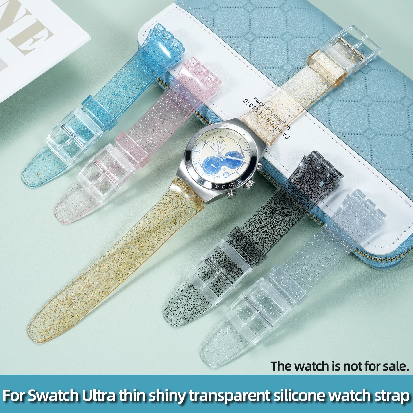 

Для Swatch Skin Series ультратонкий силиконовый ремешок для часов с пряжкой, стильный резиновый ремешок для часов 17 мм 19 мм, блестящий прозрачный женский ремешок