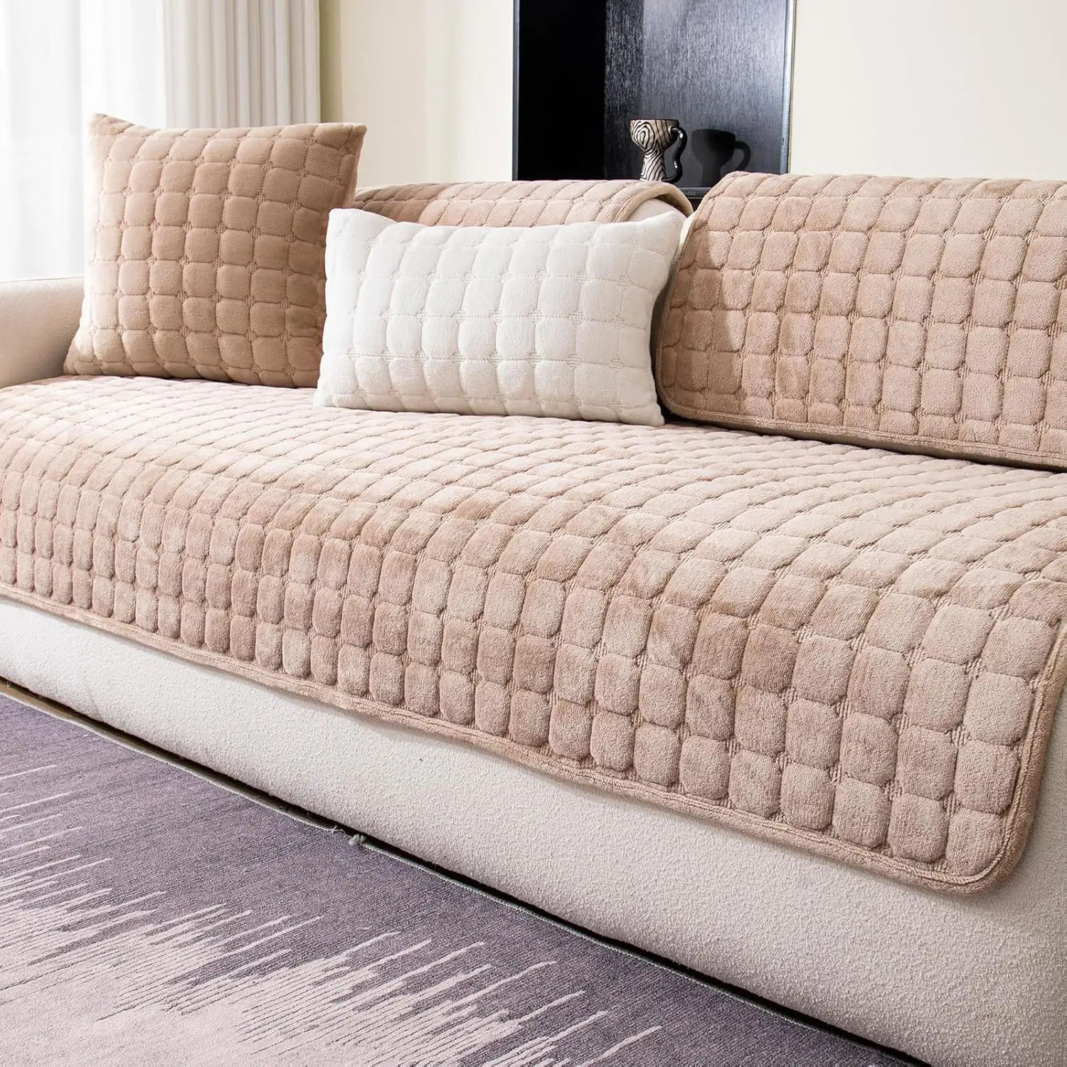 

Velvet Couch Cover, Washable Sectional Sofa Cover, Anti Slip Sofa Slipcovers For 3 Cushion Couch Sofa L Shaped Recliner,