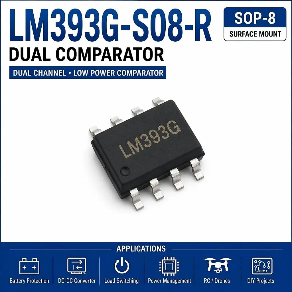 (10 pcs) LM393G-S08-R SOP-8 (Marking LM393G) - Dual Voltage Comparator 2V-36V 1.4us 0.8mA