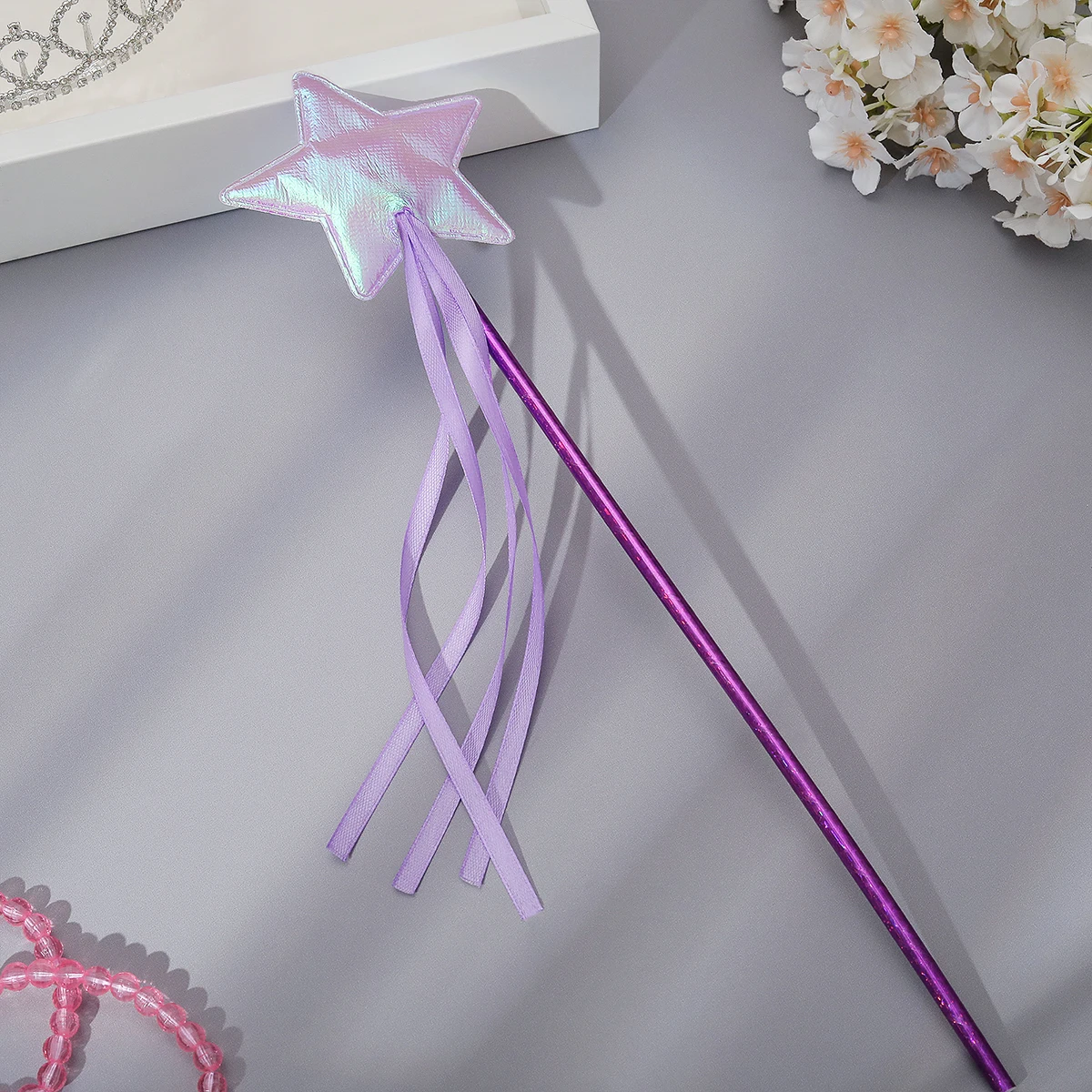 Cosplay party costume props Princess magic wand five-pointed star fairy wand ceremony ribbon stick cat stick 1 set 1 piece.