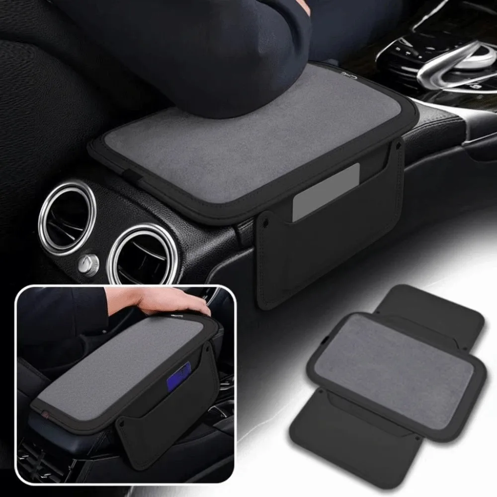 PU Leather Center Console Armrest Cushion Thicken Non-slip Car Elbow Support Pad Side Extension Pockets Easy To Install
