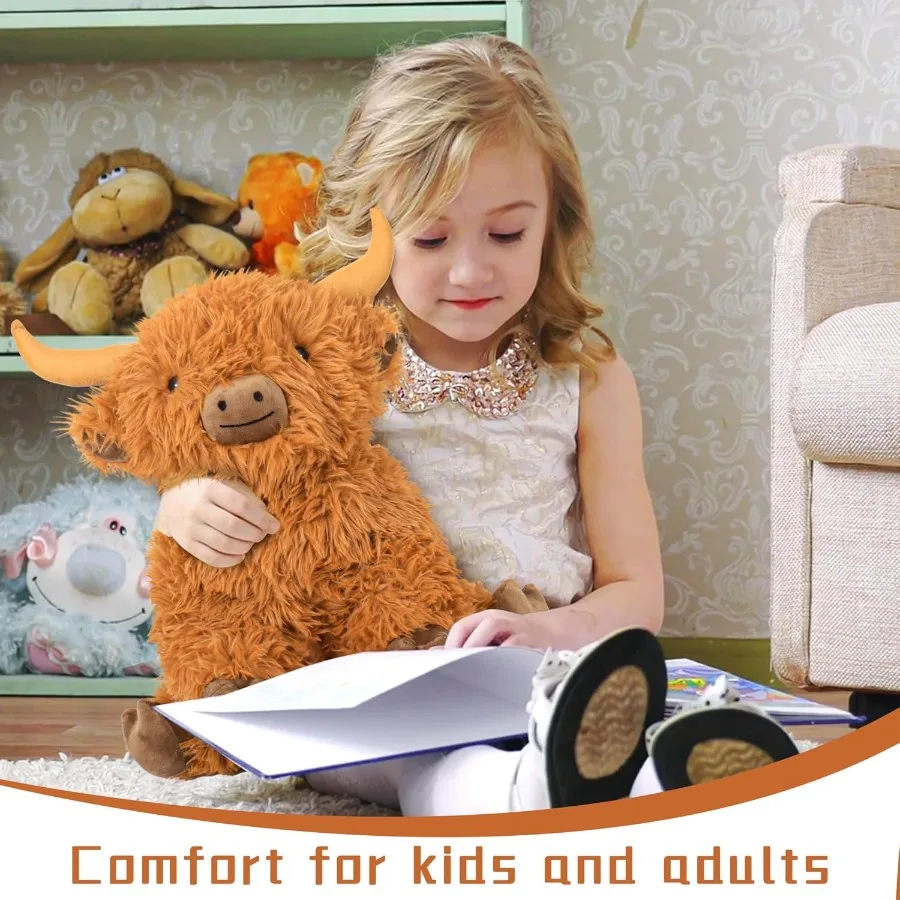 ตุ๊กตาวัวไฮแลนด์น้ำหนัก 5 ปอนด์ สูง 16 นิ้ว ของเล่นตุ๊กตาขนนุ่มน่ารักสำหรับผู้ใหญ่ ของขวัญตกแต่งรูปวัวไฮแลนด์ สีน้ำตาล