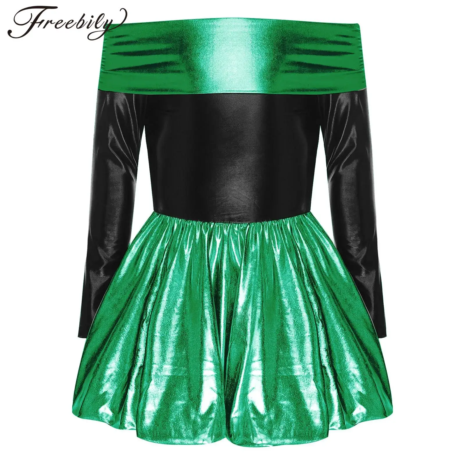 

Teens Shiny Modern Dancewear Colorblock Prom Dress Disco Jazz Dance Costume for Girls Metallic Performance Festival Party Dress