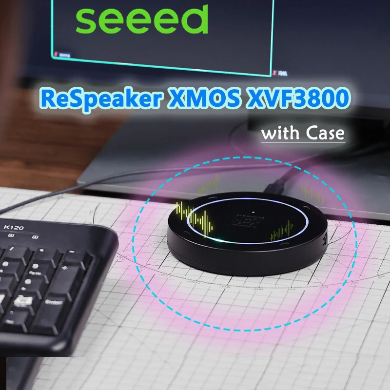 ReSpeaker XMOS XVF3800,AEC AGC DoA VAD,5m 360°far-Field Voice Pickup,AI-powered 4-Mic Array for Clear Voice in Noise Suppression
