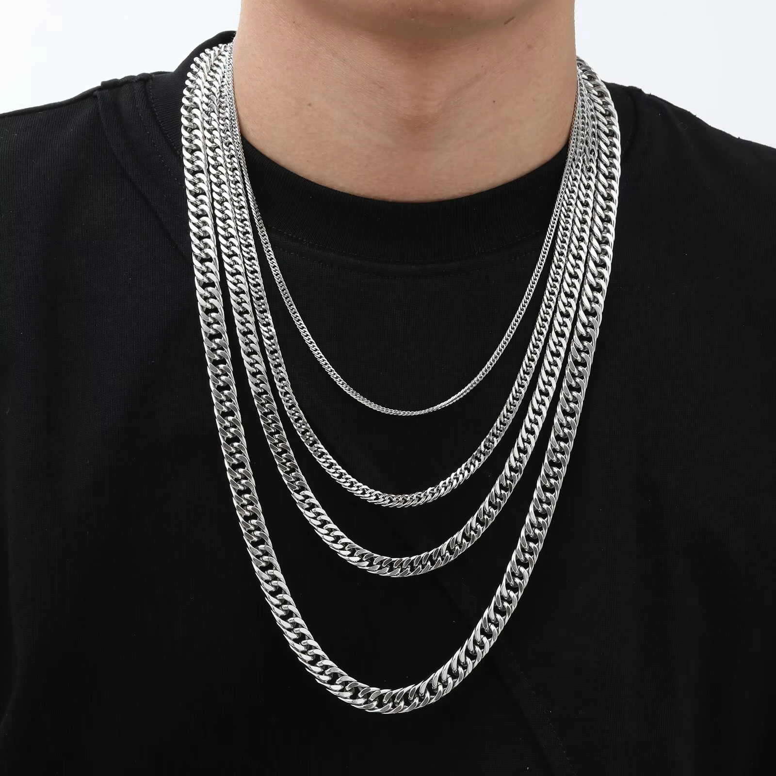 Punk Klassische 3/5/7/9mm Breite Kubanische Kette Edelstahl-Halskette für Männer Hip-Hop Schmuck Accessoires 50cm 55cm 60cm 70cm