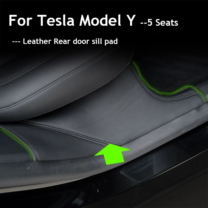 

2022 New For Tesla Model Y 5 Seats Car Rear Door Sill Pad Leather Anti Kick Mat Stick PU Central Control Side Defense Protective