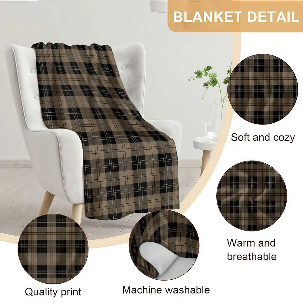 Dark Brown Plaid Soft Warm Flannel Blanket Lightweight Cozy Christmas Halloween Home Decor Room