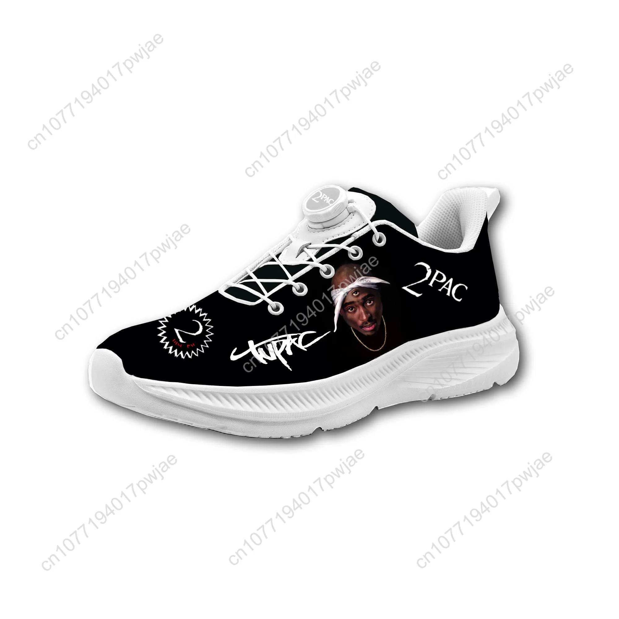 Tupac Rapper 2Pac Mens Womens Casual Hiking Shoes Laceless Rotating Button Sports Shoes lightweight Custom Sneaker view 4