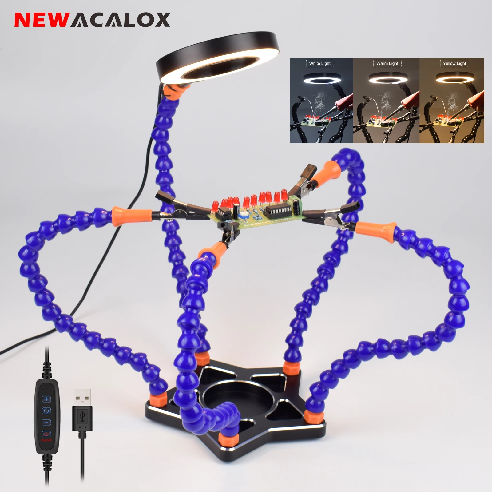 NEWACALOX Helping Hands Soldering Tool with 3X Magnifiner LED Lamp for Clamping PCB, Desoldering, Soldering DIY Working Station