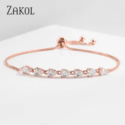 ZAKOL Brand Waterdrop Shape Cubic Zirconia Crystal Adjustable Bracelets for Women Wedding Party Jewelry Gift FSBP2227