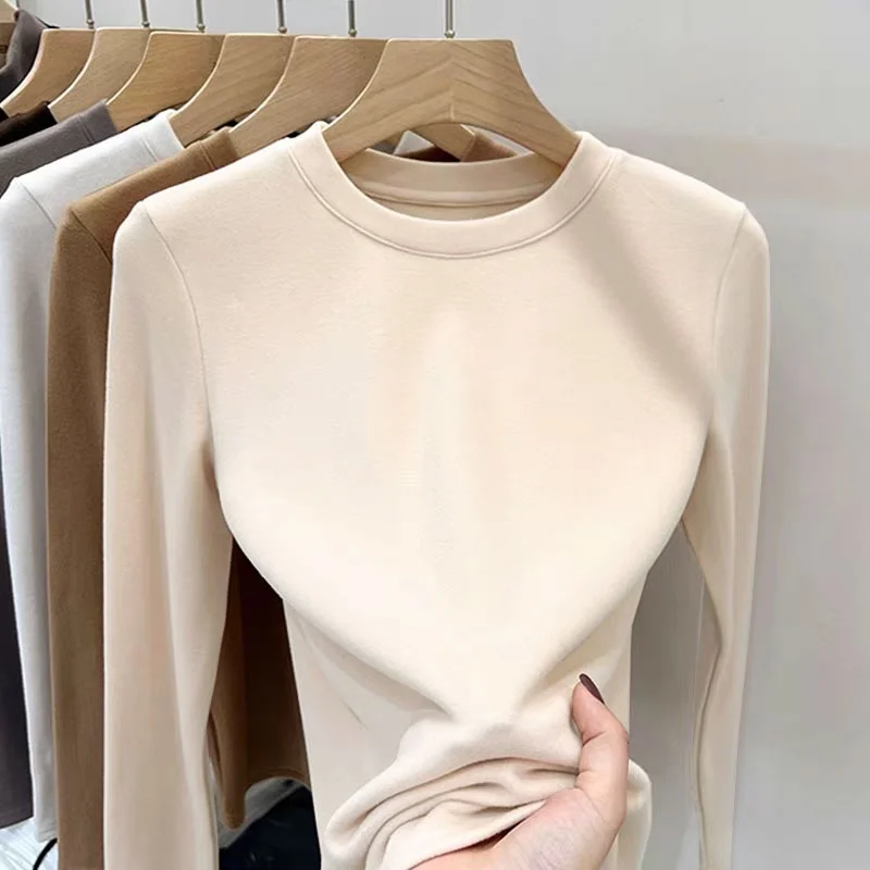 Pure Cotton round Neck Long Sleeve T-Shirt Women's Loose Shoulder Simple Full Cotton Inner Wear Base Shirt Spring Autumn Top