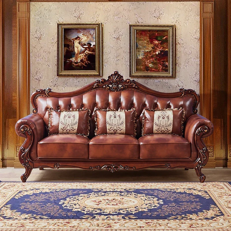 # Vintage Antique Living Room Sofas Brown European Arm Lounges Living Room Sofas Mid Century Luxury Fauteuil Salon Furniture Hom
