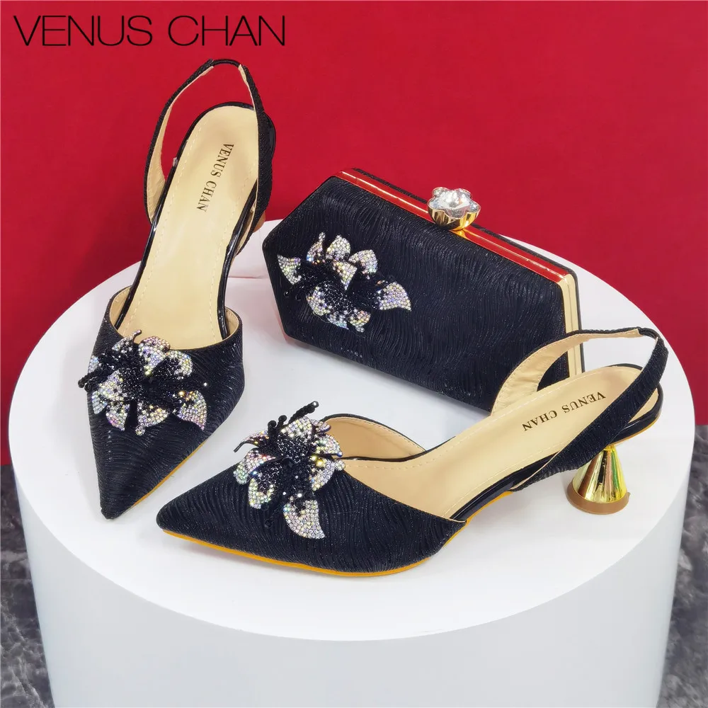 

High Quality Italian Design Embossed Varnish Style Big Diamond Decoration Classic Noble Women Shoes and Bag Set