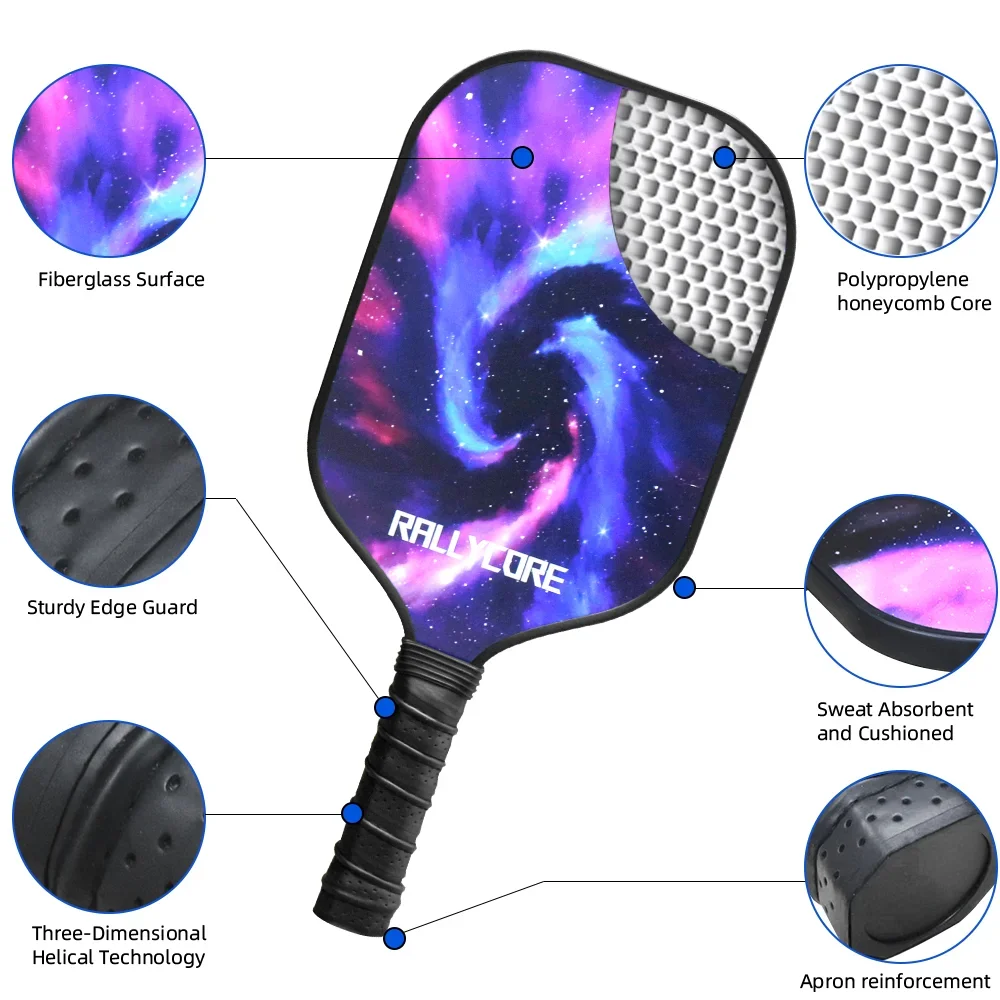 Set Raket Pickleball, Raket Portabel, Tas Pembawa, Perlengkapan Hadiah, Disetujui USAPA, Indoor Outdoor, Inti Sarang Lebah, 4 Bola