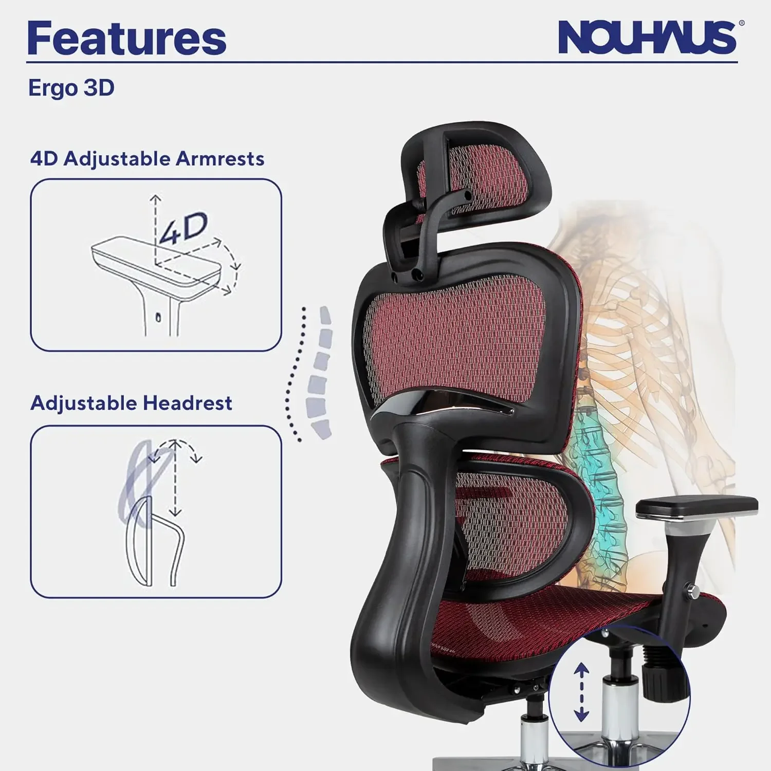 Ergonomic Office Chair  4D Adjustable Armrest, Adjustable Headrest and Wheels, Mesh High Back Home Office Desk Chairs