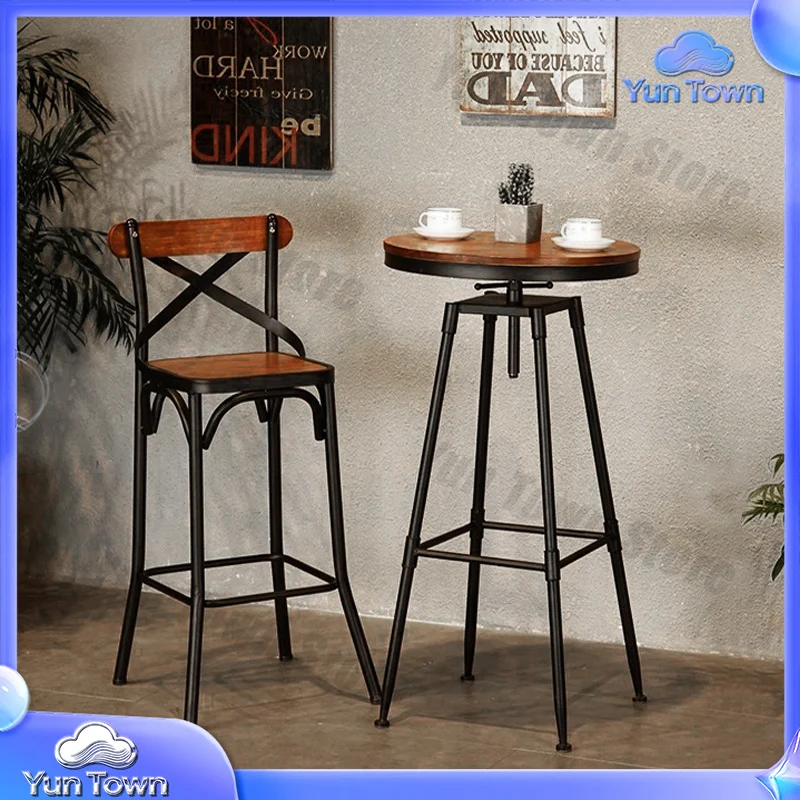 Modern style solid wood high bar table and chairs small design living room balcony milk tea coffee drink shop