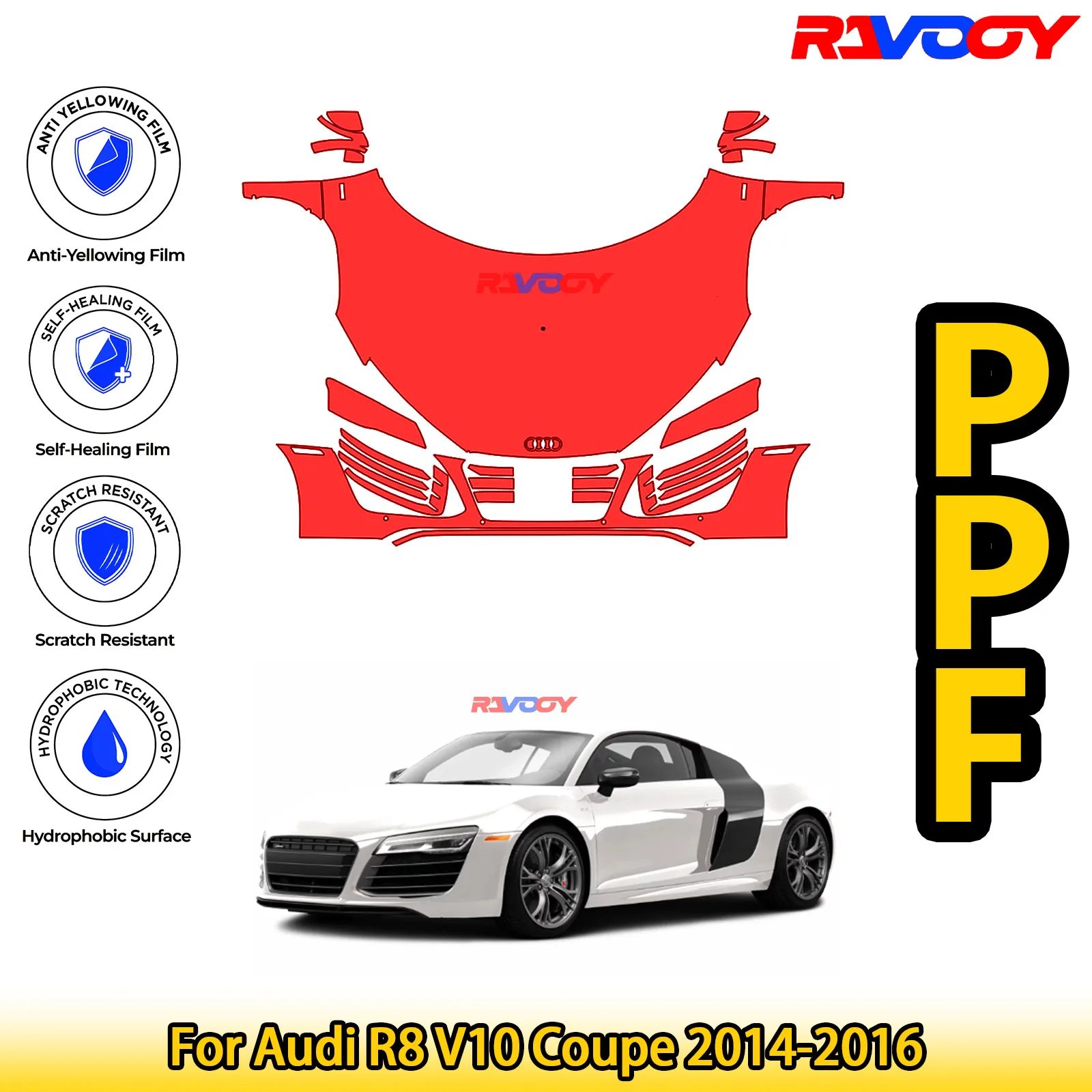 

Для Audi R8 V10 Coupe 2014-2016 глянцевый матовый черный предварительно вырезанный передний комплект PPF, защитная пленка для краски