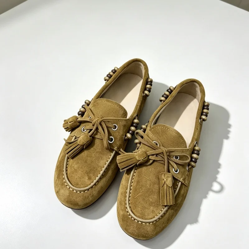 New Popular Women'S Flat Shoes Made Of Deer Skin Pure Color Series Of Personalized Casual Women'S Shoes Lace-Up Shoes