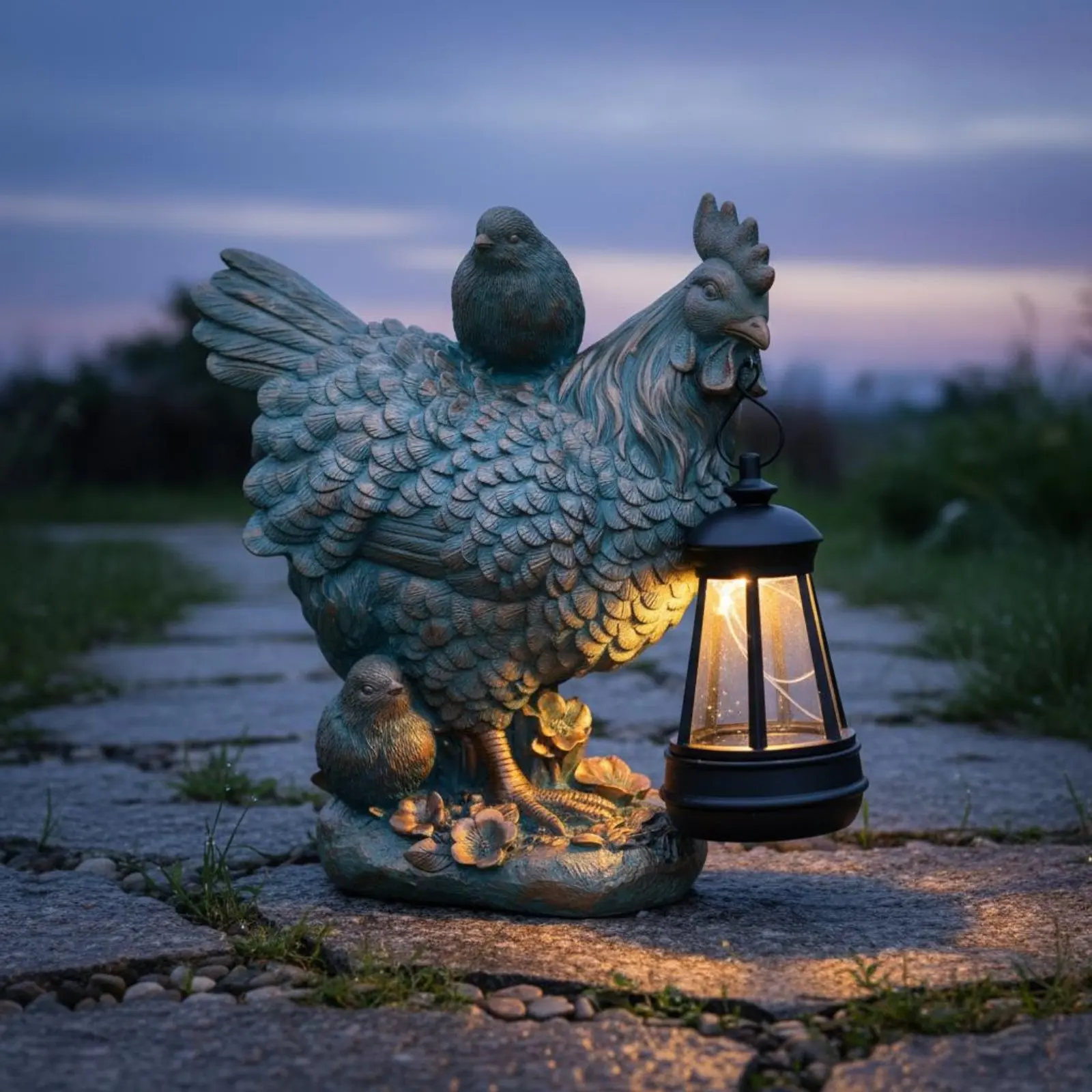 

Chicken Lantern Statue Resin Solar Chicken Statue Hen Lamp Ornament Weather Resistant Outdoor Decor Hand Painted for Courtyard