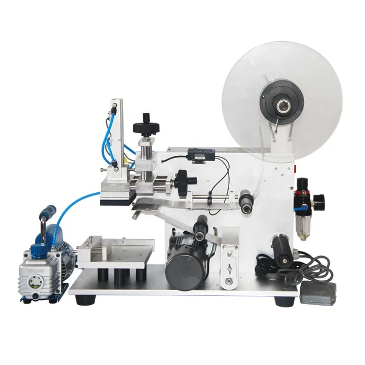 Semi-Automatic Pneumatic Flat Label Applicator Top Side Bottle Cap Self-Adhesive Sticker Machine