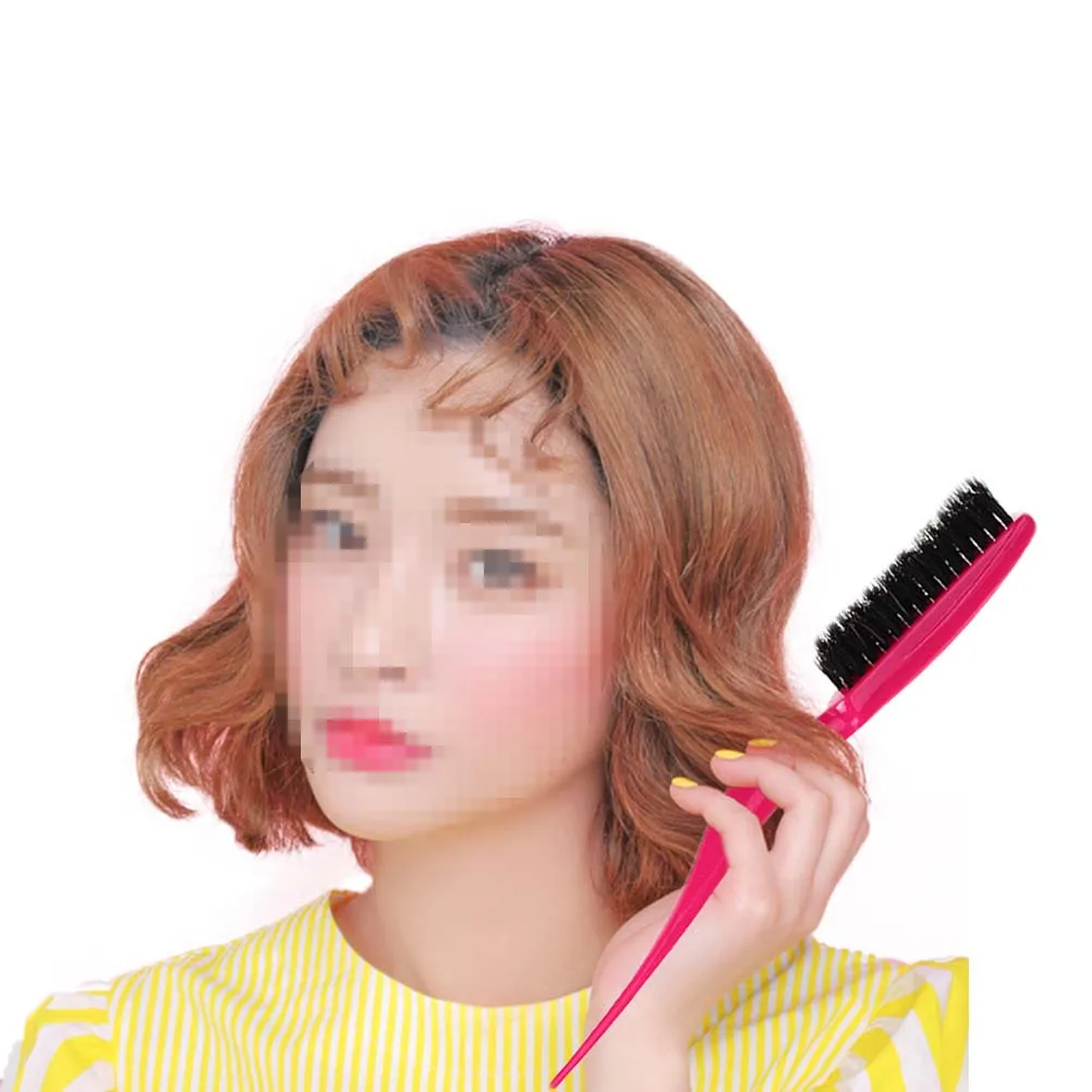 

3pcs Pig Hair Comb Thin Hand Shank Long Handle For Scalp Massage Bristles Hair Comb Durable Salon Home Use Black Purple