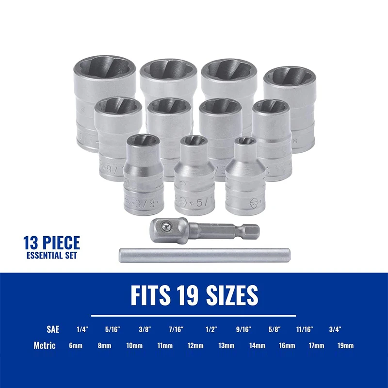 New High Quality 3/8 Inch Drive Nuts Removal 13 Piece Impact Bolt & Screw Extractor Set