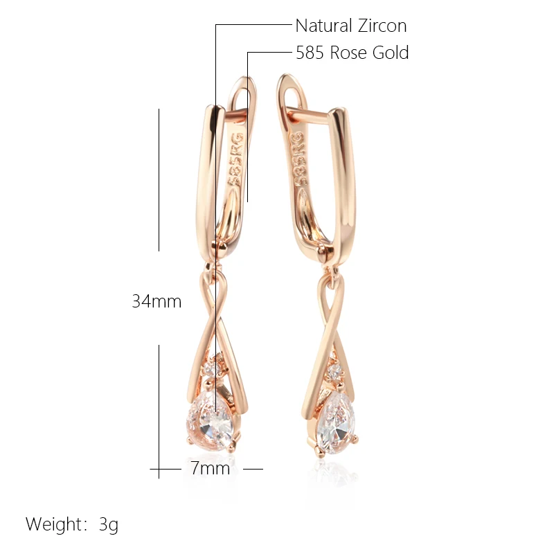 Kienl Trendy 585 Rose Gold Dangle Earrings for Women Geometry Natural Zircon English Earrings Vintage Wedding Daily Jewelry 2023