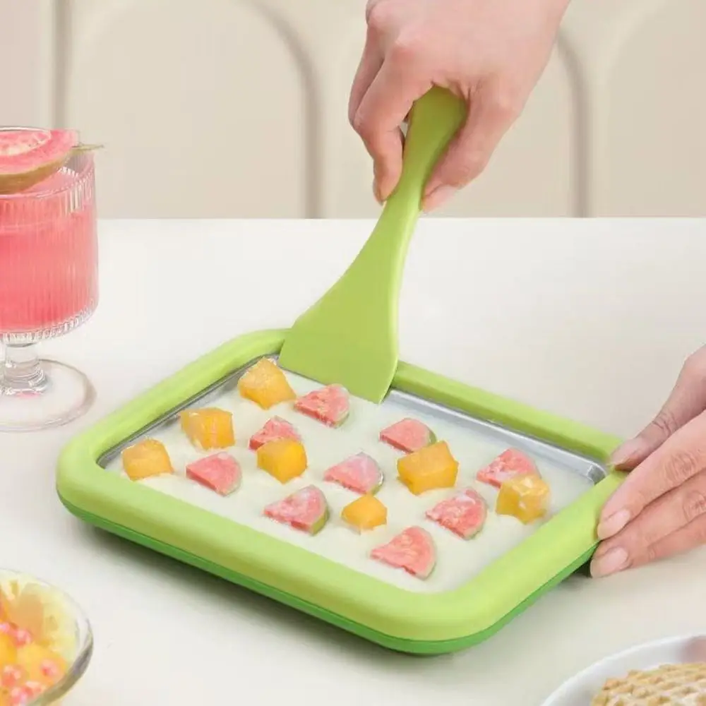 304 Stainless Steel Ice Cream Roll Maker with Shovel Deepened Sorbet Maker Rectangular Freezing Yogurt Maker Refrigerator