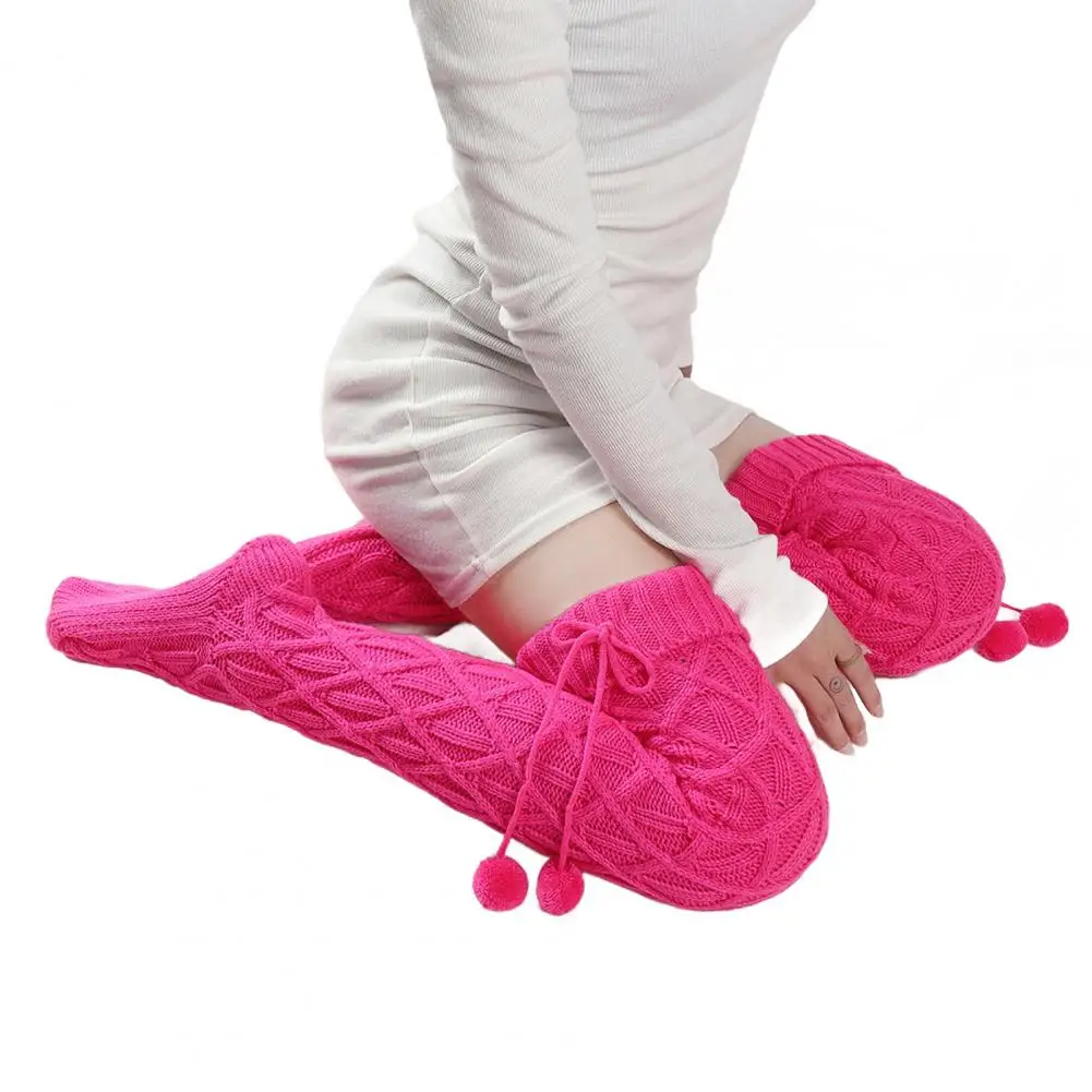 

Long Stockings Women's Long Knit Socks with Wool Balls Rhombus Texture Autumn Winter Stockings Cozy Daily Wear for Cold Weather