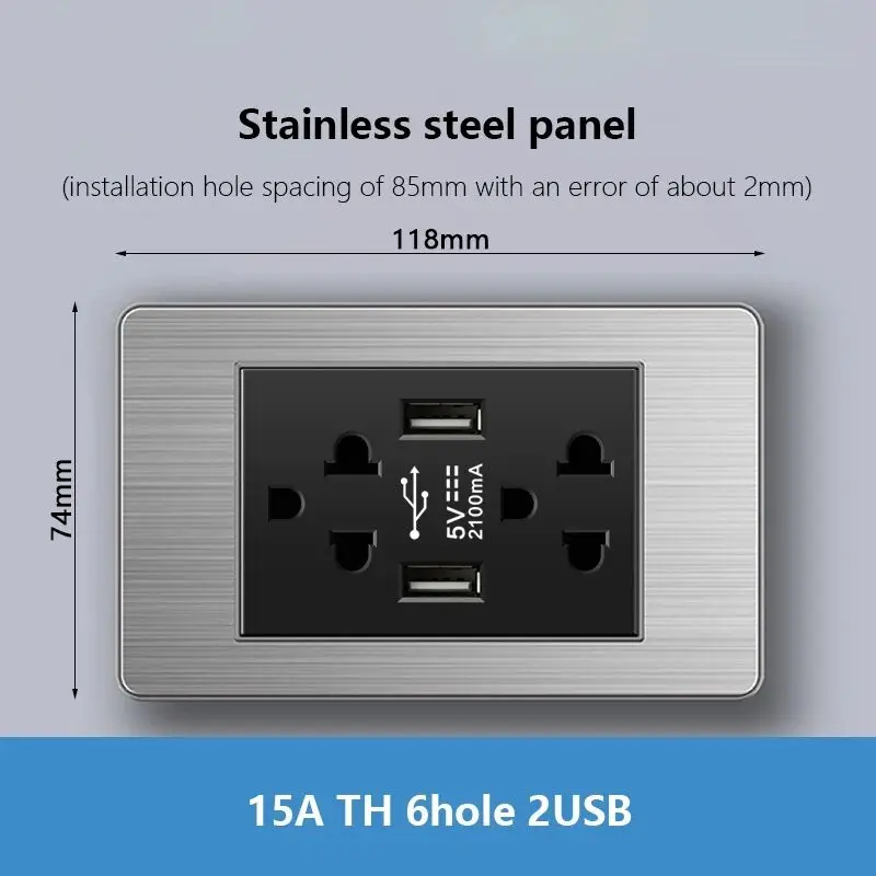 American Standard USB C Wall Outlet,With TYPE-C Fast Charging Socket,US Mexican Stainless Steel Power Outlet Panel Light Switch