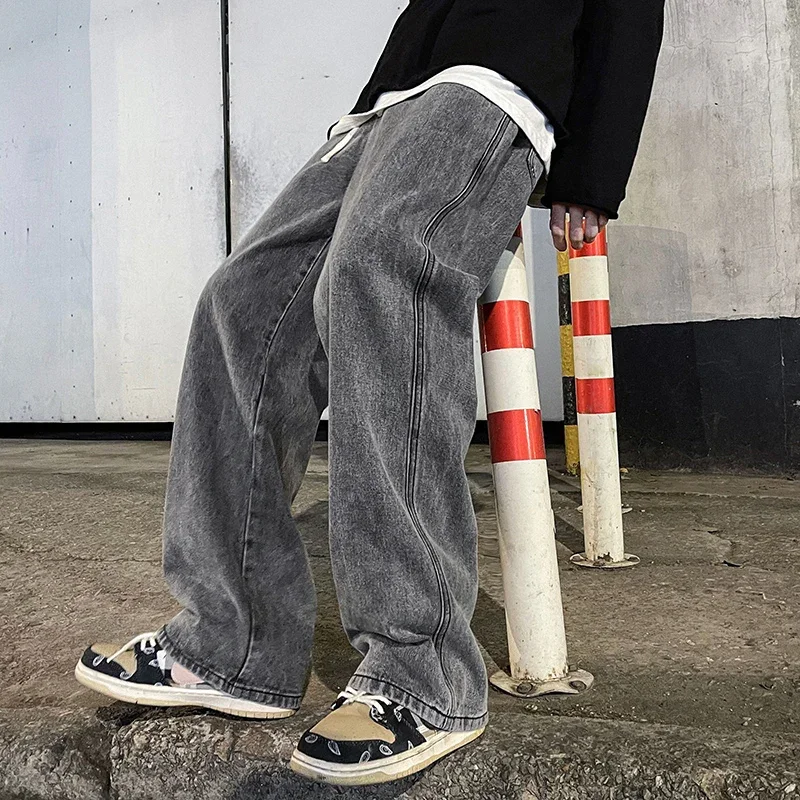 

2024 New Korean Style Fashion Loose Jeans Classic Straight Straight Baggy Wide Leg Trousers Street Hip Hop Pants Clothng Q30