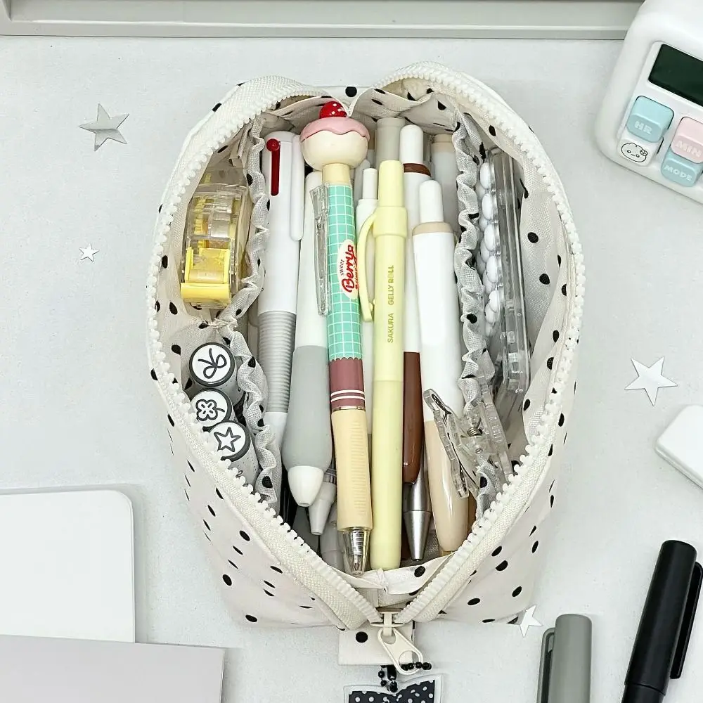 High Quality Polka Dot Pencil Case Large Opening Large Capacity Pen Bag Shell Shape Stationery Storage Bag Gift