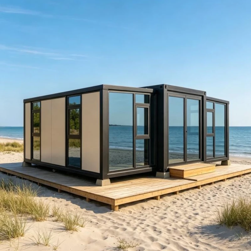 Expandable Folding Container House Prefab Modular Tiny Home Solar Panel Full Bath Kitchen Living Room Steel Frame