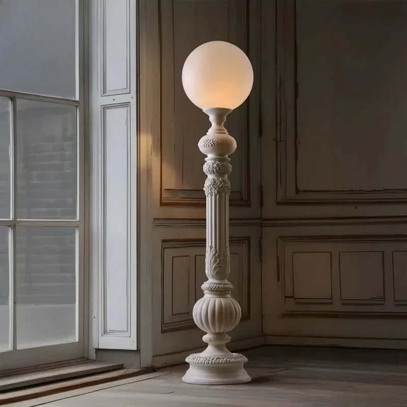 French floor lamp villa living room fireplace ambient lighting decoration medieval original art carving high-end retro lamps