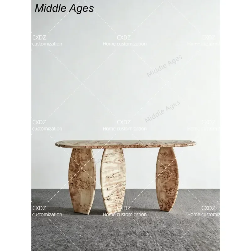 Medieval Wabi Sabi Oval Tree Knot Pattern Entryway Platform Retro Creative Art Decorative Table High End Entrance Rack