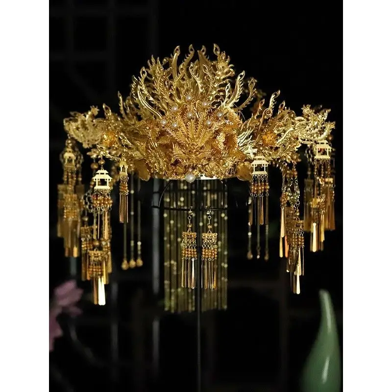 Luxury Gold Phoenix Crown Headgear Bridal Wedding Hair Crown Dragon Phoenix Clothing Hair Accessories