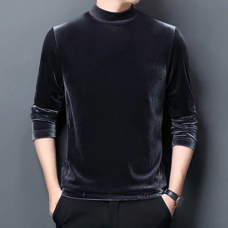 

Men's Sweatshirt Velvet Half Turtleneck Sweater Autumn Winter Printed Long-sleeved Top Versatile