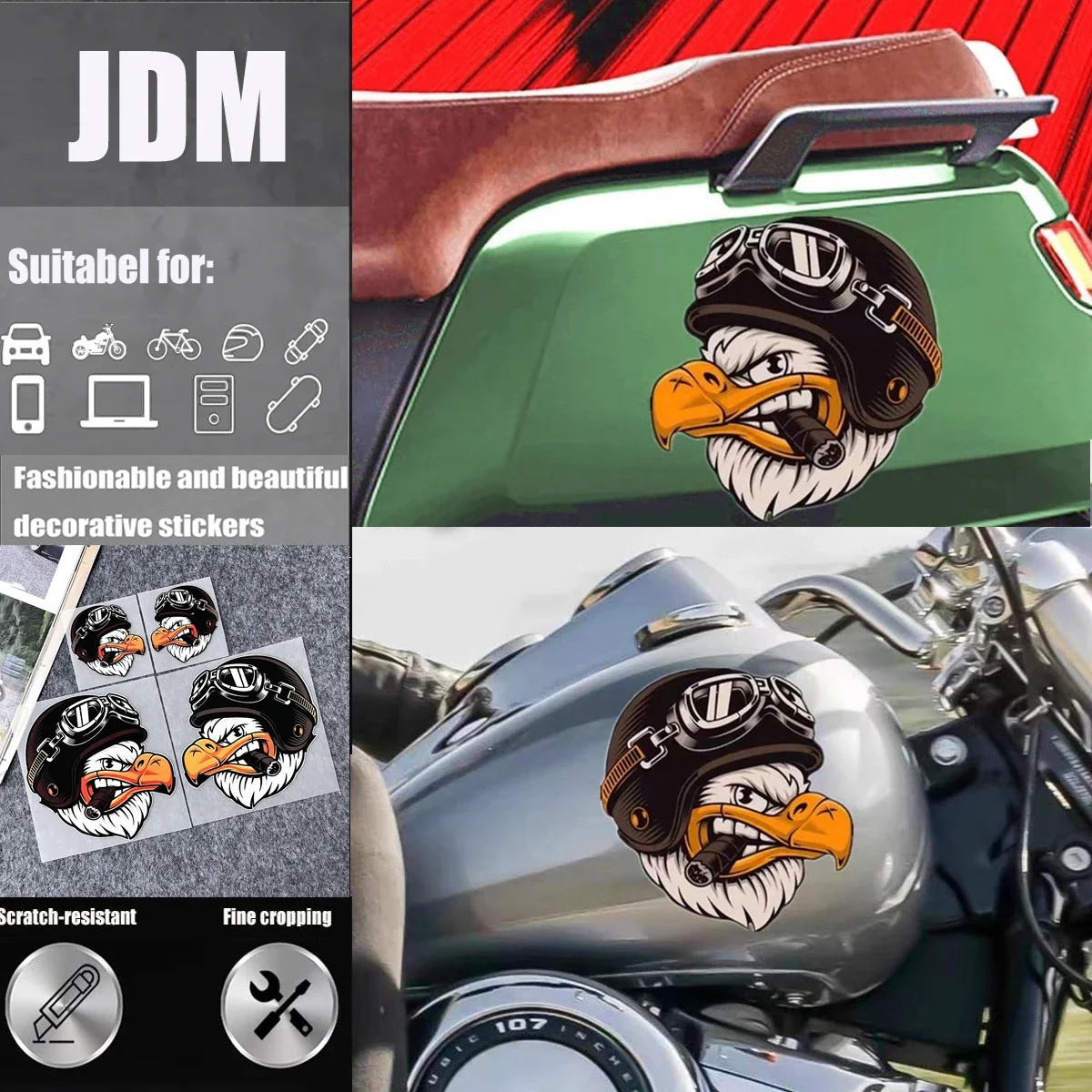 

JDM Eagle helmet Retro Arcade Car Vinyl Stickers - Waterproof UV Protection for Cars/Motorcycles - Durable Auto Accessories
