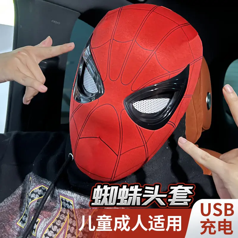 Spiderman headgear anime cartoon electric mask doll can blink cosplay adult visible eye mask personalized creativity kids toys