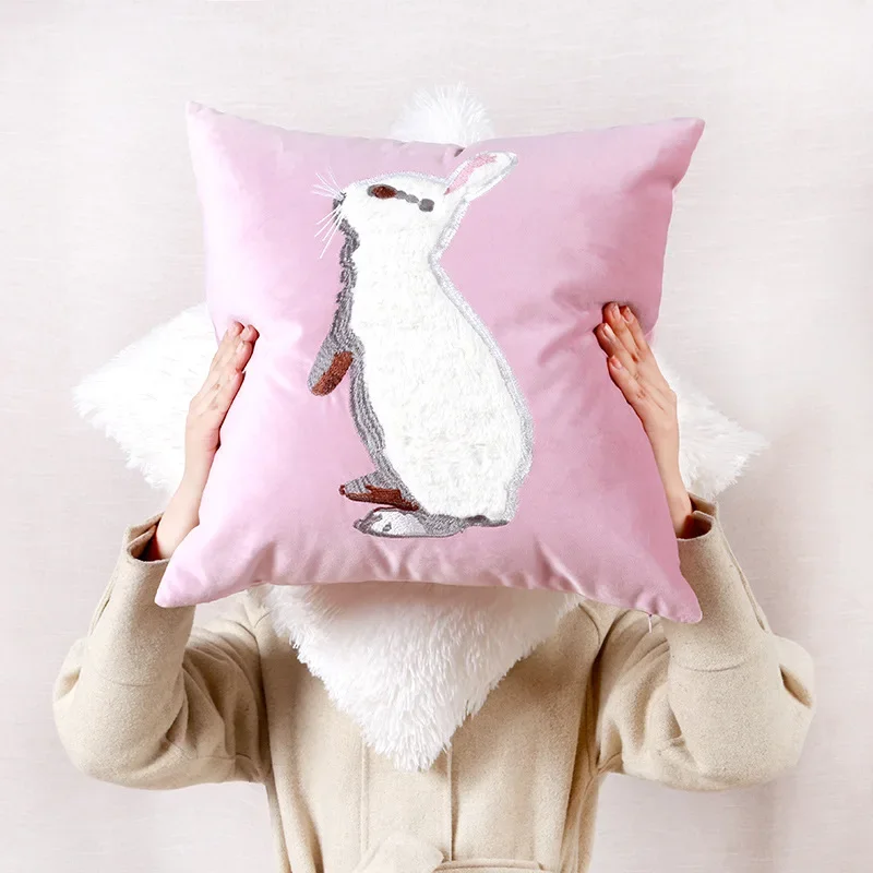 Pink Velvet Pillow Case Ins 3D Pattern Cute Fur Ball Sofa Pillow Korean Office Cushion Cover 45x45cm Princess Decoration