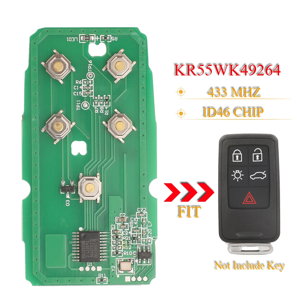 

jingyuqin 5 Button KR55WK49264 Car Key Circuit Board 433Mhz FSK ID46 Chip PCB For Volvo XC60 S60 S60L V40 V60 S80 XC70 2007-2016